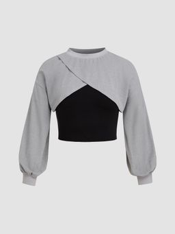 Cider - Knit Round Neckline Solid Tank Top & Crop Sweatshirt Curve & Plus