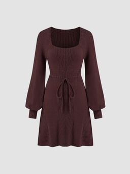 Cider - Knit U-neckline Knotted Mini Dress