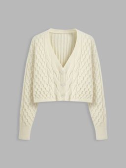 Cider - Cable Knit V-neck Oversized Cardigan