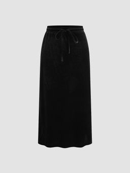 Cider - Velvet Mid Rise Solid Knotted Maxi Skirt