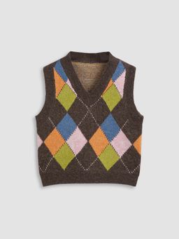 Cider - Knit V-neck Argyle Print Tank Top