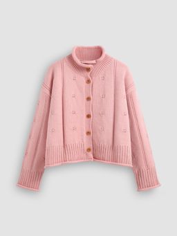 Cider - Knit High Neck Hollow Out Long Sleeve Top