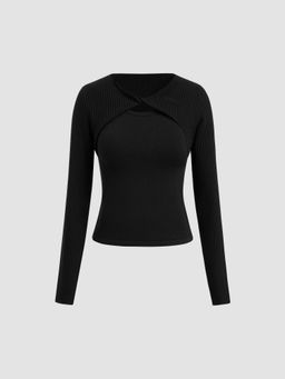 Cider - Knit V-neck Twist Cut Out Top