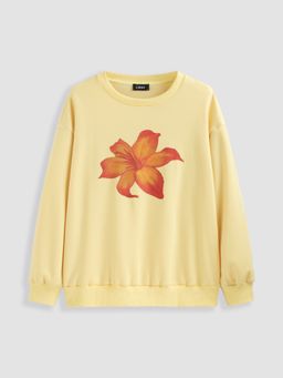 Cider - Round Neckline Tropical Flower Oversized Sweatshirt Curve & Plus