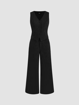 Cider - Corduroy V-neck Solid Pocket Wide Leg Jumpsuit