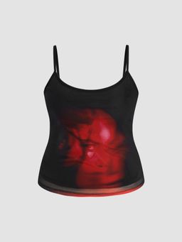 Cider - Mesh Scoop Neckline Abstract Graphic Cami Top Curve & Plus