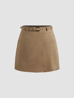 Cider - Suede Mid Rise Solid Mini Skirt With Belt