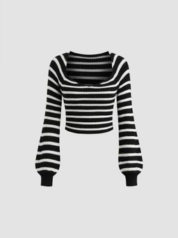 Cider - Knit Sweetheart Striped Cropped Sweater