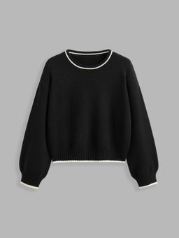 Cider - Knit Round Neckline Solid Contrasting Binding Top Curve & Plus