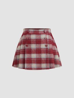 Cider - High Rise Gingham Pleated Mini Skirt