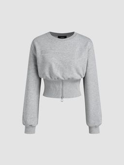 Cider - Terry Round Neckline Solid Zipper Sweatshirt