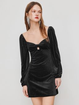 Cider - Velvet Sweetheart Glitter Bowknot Mini Dress