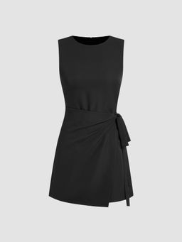 Cider - U-neckline Solid Knotted Ruched Mini Dress