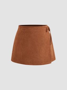Cider - Corduroy Mid Rise Solid Knotted Mini Skirt Curve & Plus