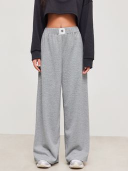 Cider - Terry Mid Rise Elastic Waist Wide Leg Trousers