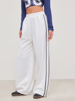 Cider - Terry Mid Rise Solid Side Scripted Pocket Wide Leg Trousers