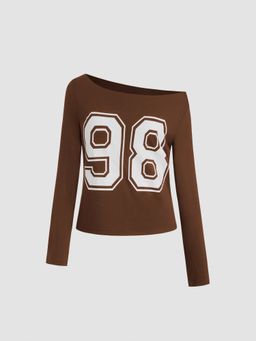 Cider - 98 Asymmetrical Neck Graphic Long Sleeve Tee