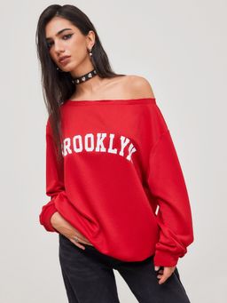 Cider - Brooklyn Terry Asymmetrical Neck Graphic Oversized Sweatshirt