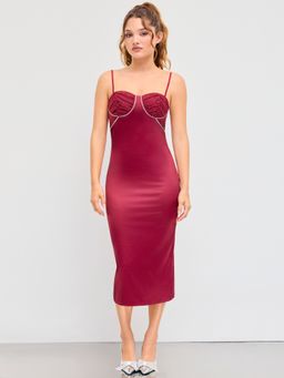 Cider - Satin Rhinestone Split Maxi Dress