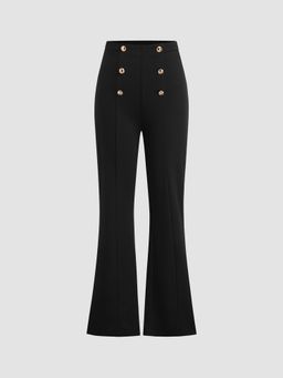 Cider - High Rise Solid Button Flared Trousers