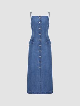 Cider - Stretch Denim Solid Button Maxi Dress