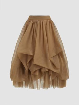 Cider - Mesh Mid Rise Ruffle Tulle Maxi Skirt
