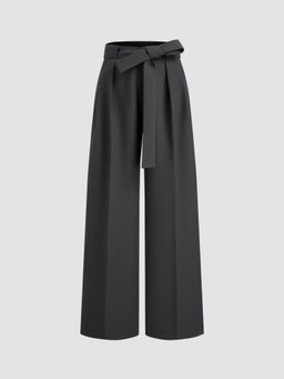 Cider - Woven Mid Rise Solid Pleated Straight Leg Trousers With Belt