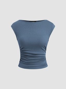 Cider - Boat Neck Solid Ruched Tank Top