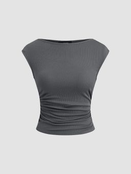 Cider - Boat Neck Solid Ruched Tank Top