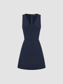 Cider - V-neck Solid Zipper Mini Dress