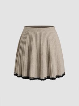 Cider - Knitted Mid Rise Pleated Contrasting Binding Mini Skirt