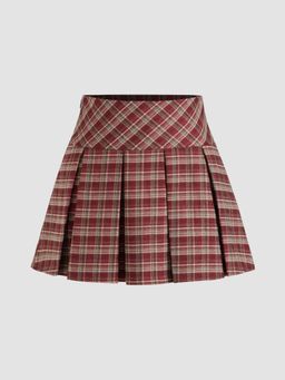 Cider - High Rise Check Pleated Skort