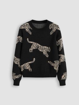 Cider - Knit Round Neckline Leopard Sweater
