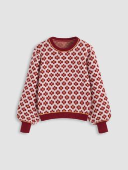 Cider - Knit Round Neckline Floral Sweater
