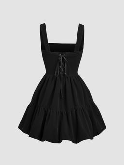 Cider - Velvet Lace Up Bowknot Bubble Hem Mini Dress
