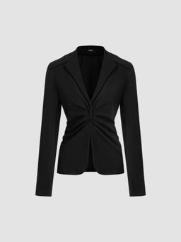 Cider - Collar Solid Ruched Long Sleeve Blouse