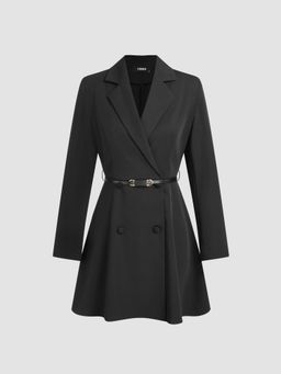 Cider - Notched Collar V-neck Mini Blazer Dress With Belt