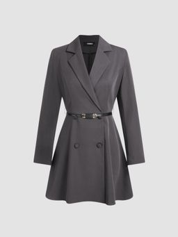Cider - Notched Collar V-neck Mini Blazer Dress With Belt
