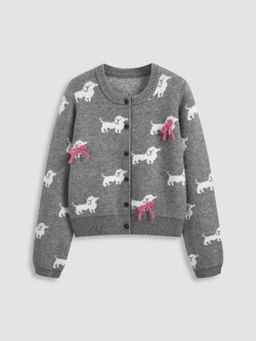 Cider - Knit Round Neckline Bowknot Puppy Button Cardigan