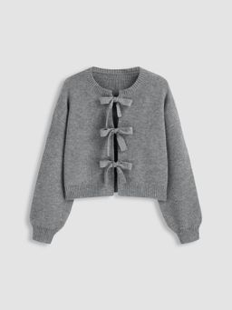 Cider - Knit Round Neckline Solid Tie Front Cardigan Curve & Plus