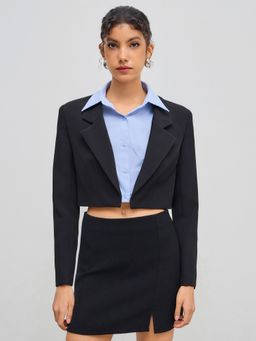 Cider - Notched Collar Solid Two Tone Crop Blazer