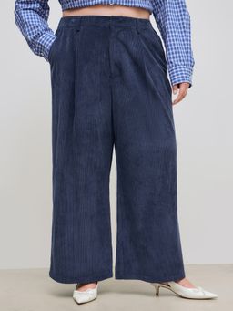 Cider - Corduroy Mid Rise Solid Zipper Wide Leg Trousers Curve & Plus