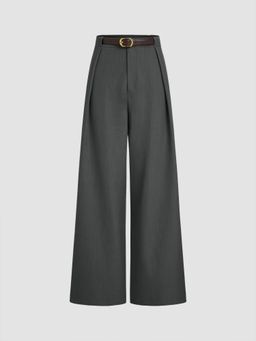 Cider - Mid Rise Solid Wide Leg Trousers With Belt