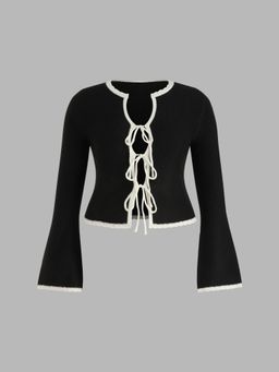 Cider - Knit Round Neckline Solid Tie Front Crop Cardigan Curve & Plus