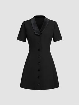 Cider - Collar Solid Button Short Sleeve Mini Dress