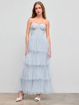 Cider - Corset Tulle Tube Layered Maxi Dress