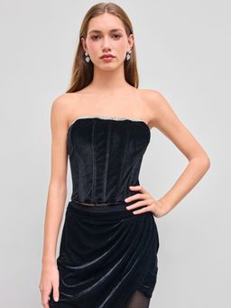 Cider - Velvet Rhinestone Cropped Tube Top