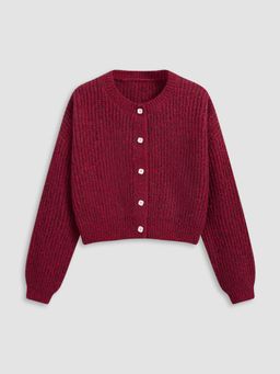Cider - Knit Round Neckline Button Cardigan