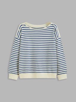 Cider - Knit Boat Neck Striped Button Sweater Curve & Plus