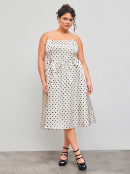Cider - Square Neck Polka Dot Ruffle Hem Midi Dress Curve & Plus